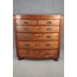 Chest of drawers, 19th century mahogany bowfronted with satinwood and ebony inlay. H.124 W.118 D.