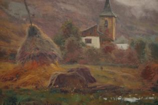 Oil painting on canvas. A rural landscape. Signed 'E. Zaboleta'? Framed. H.39 W.47cm.