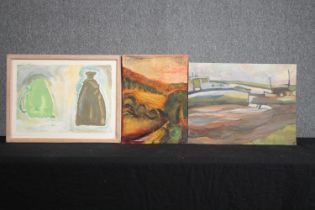 A miscellaneous collection of three oils on board. Unsigned. H.33 W.43cm. (largest)