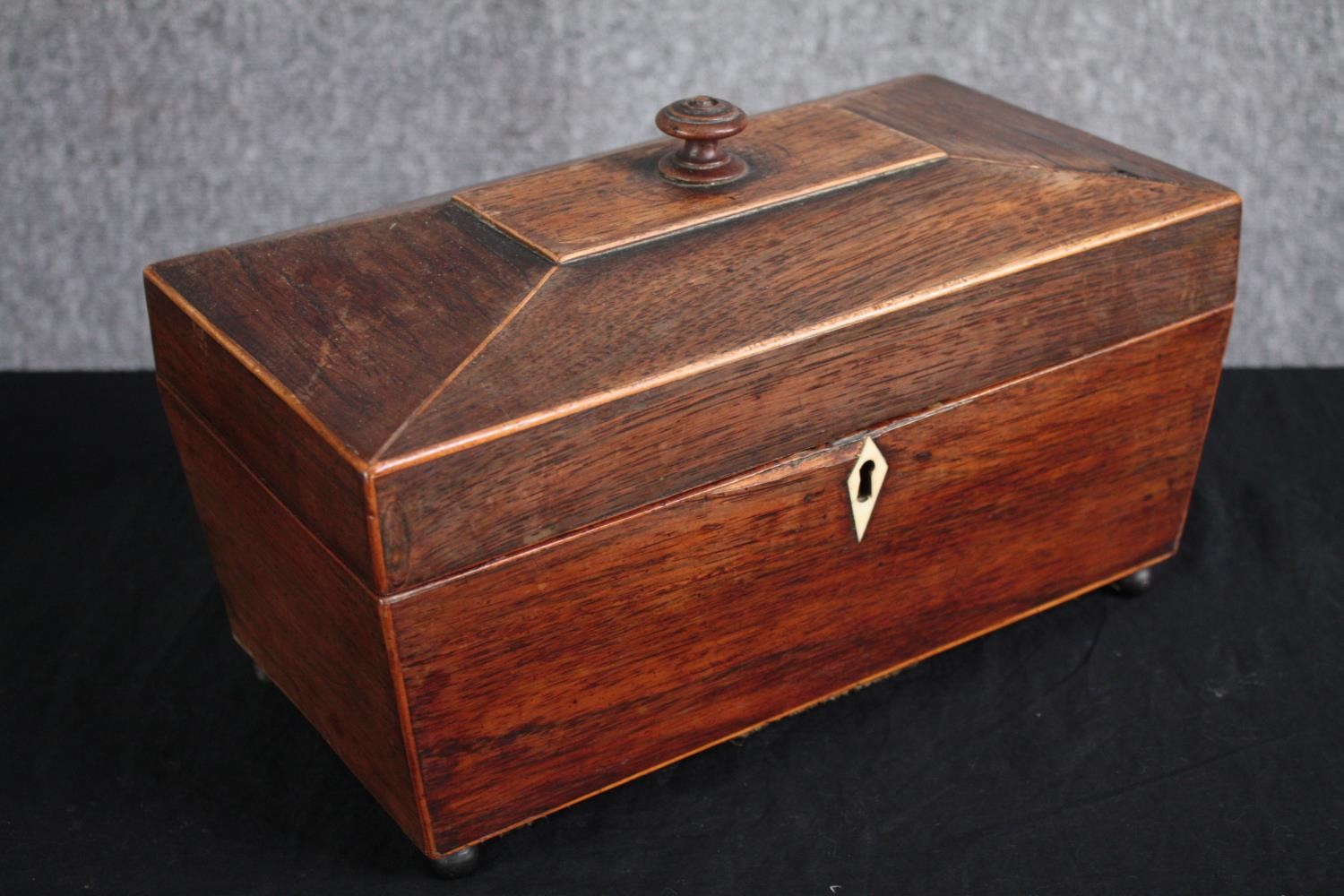 Tea caddy, Regency mahogany and satinwood inlaid and an early 19th century gilt and papier mache - Image 3 of 13