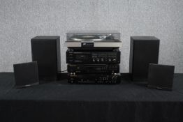 HI-FI. A mixed stack made by Marantz, JVC and MD etc. Includes a turntable, cassette player, amp