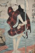 Kunigoshi (1797-1861). The Kabuki actor. Woodcut circa 1830. Framed and glazed. Label to the