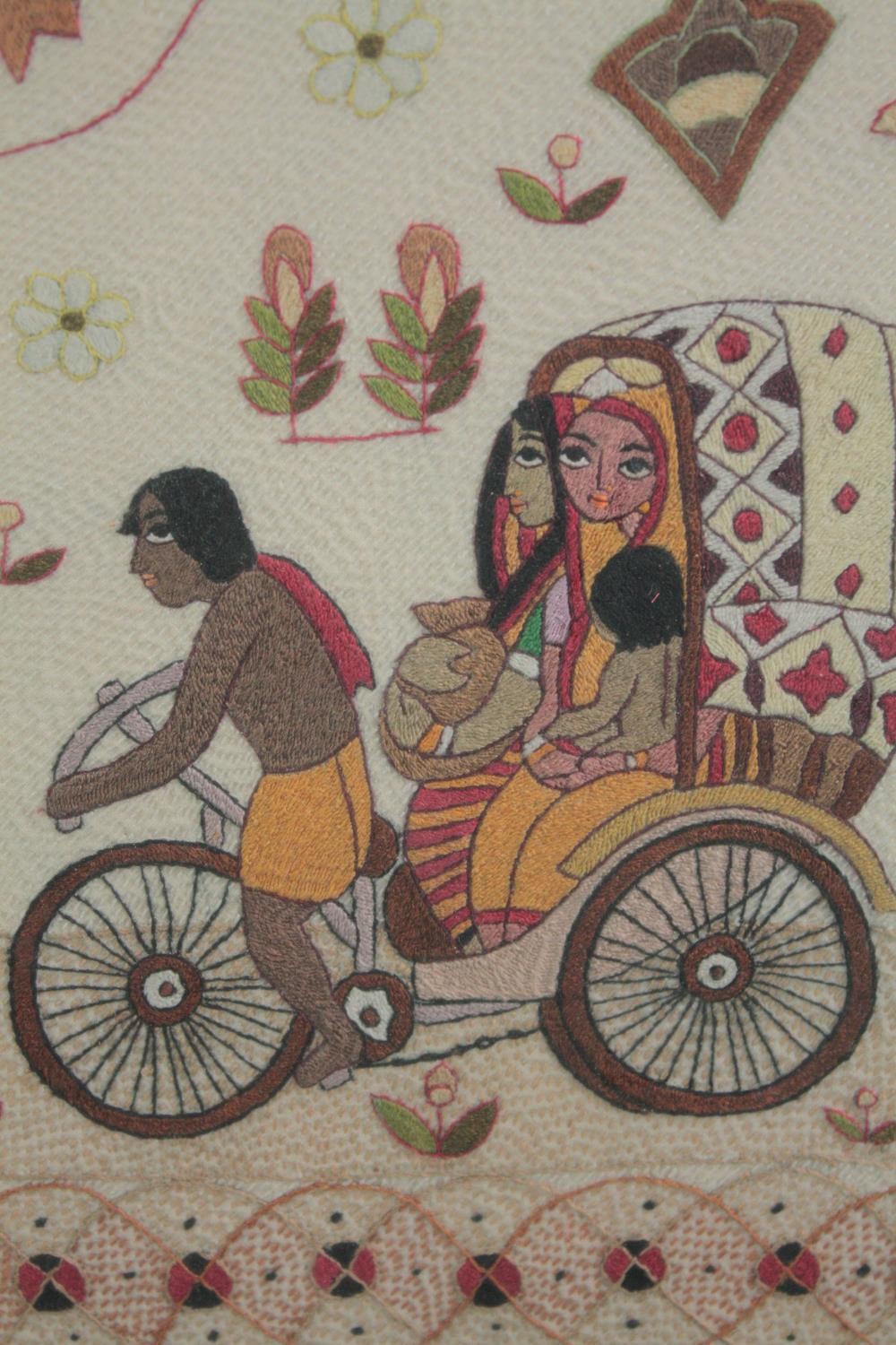 Embroidery print. Probably Indian. Rickshaw puller. Edition of 250 copies. Unsigned. Framed and - Image 2 of 4