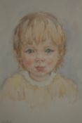 A watercolour portrait of a child. Signed 'Lucy Warpole'. Framed and glazed. H.63 W.51cm.