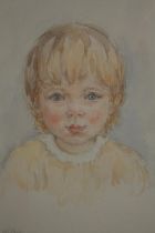 A watercolour portrait of a child. Signed 'Lucy Warpole'. Framed and glazed. H.63 W.51cm.