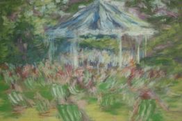 Pastel. A bandstand. Indistinctly signed lower left and dated '97'. Framed and glazed. H.32 W.40cm.