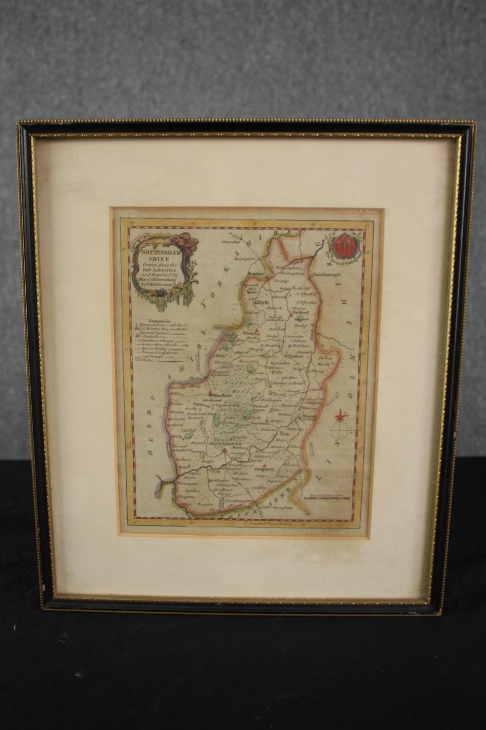 Thomas Kitchin, (also Kitchen - 1718–1784). Hand coloured map of Nottinghamshire. Circa 1795. Framed - Image 2 of 5