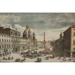 Pierre Mortier. Piazza Navona Rome. A hand coloured reproduction engraving. Framed and glazed. H.