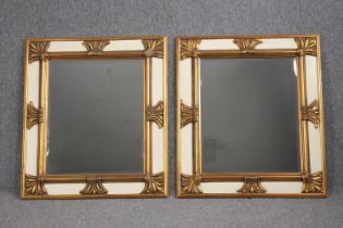 A pair of contemporary 19th century continental style wall mirror in gilt and painted frame. H.85