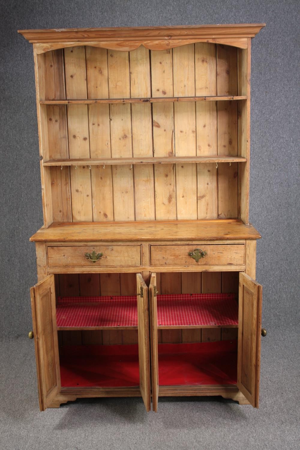 Kitchen dresser, C.1900 pine in two sections. H.162 W.113 D.45cm. - Image 2 of 5