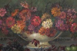 Oil painting on board. Still life, flowers. Signed lower left with the initials 'L. C. B' and