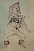 In the style of Jean Cocteau. Ink and watercolour. Signed Jean Cocteau and dated 1955. With 'Paul