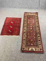 A Hamadan runner along with a small rug. L.170 W.64cm. (largest)