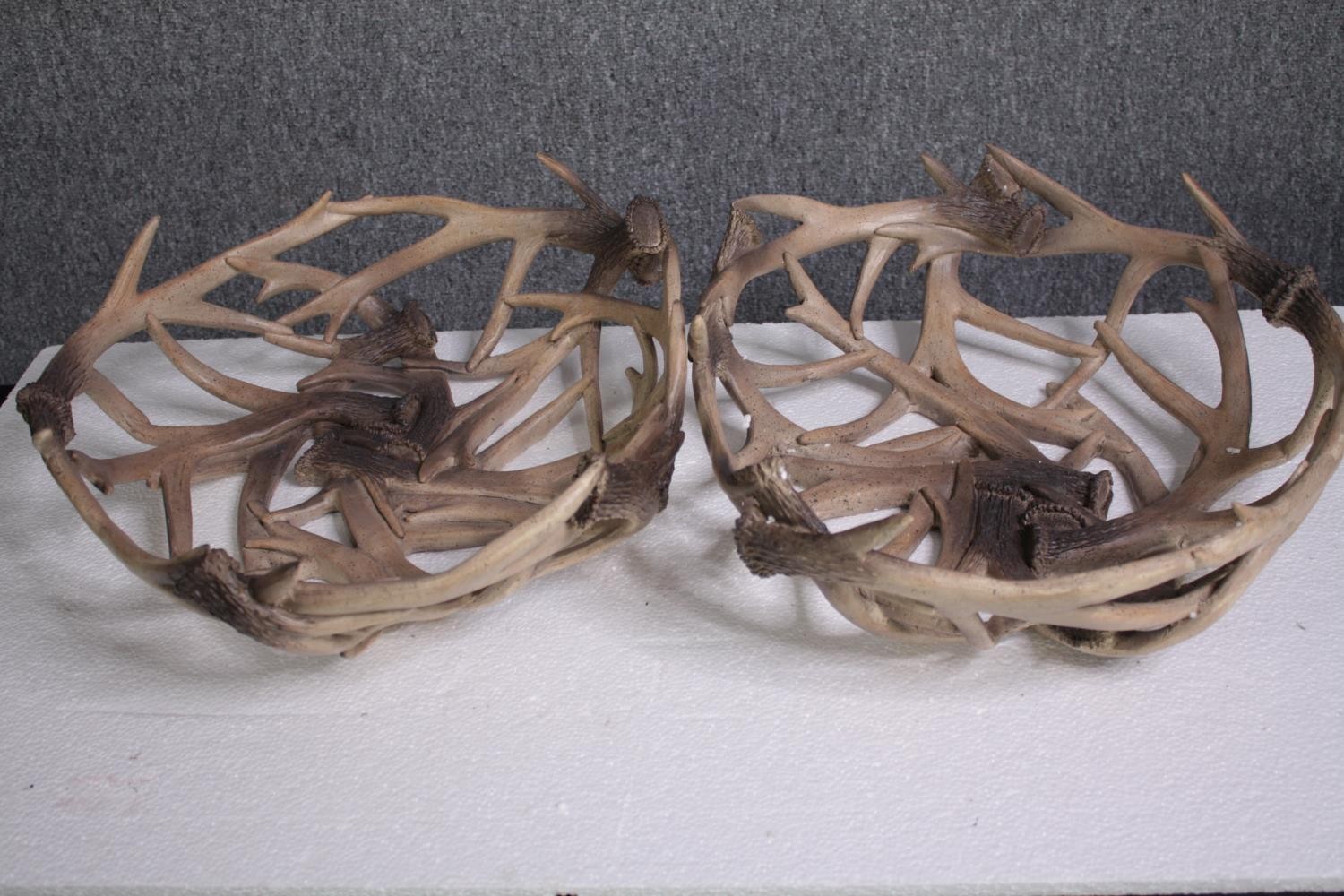 Two baskets made from antler horns. Moulded resin. H.14 Dia.40cm. (each) - Image 2 of 3