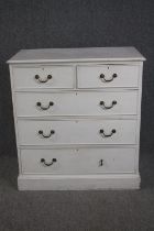 A chest of drawers. C.1900 painted in white. A little worn with one handle missing. H.107 W.100 D.