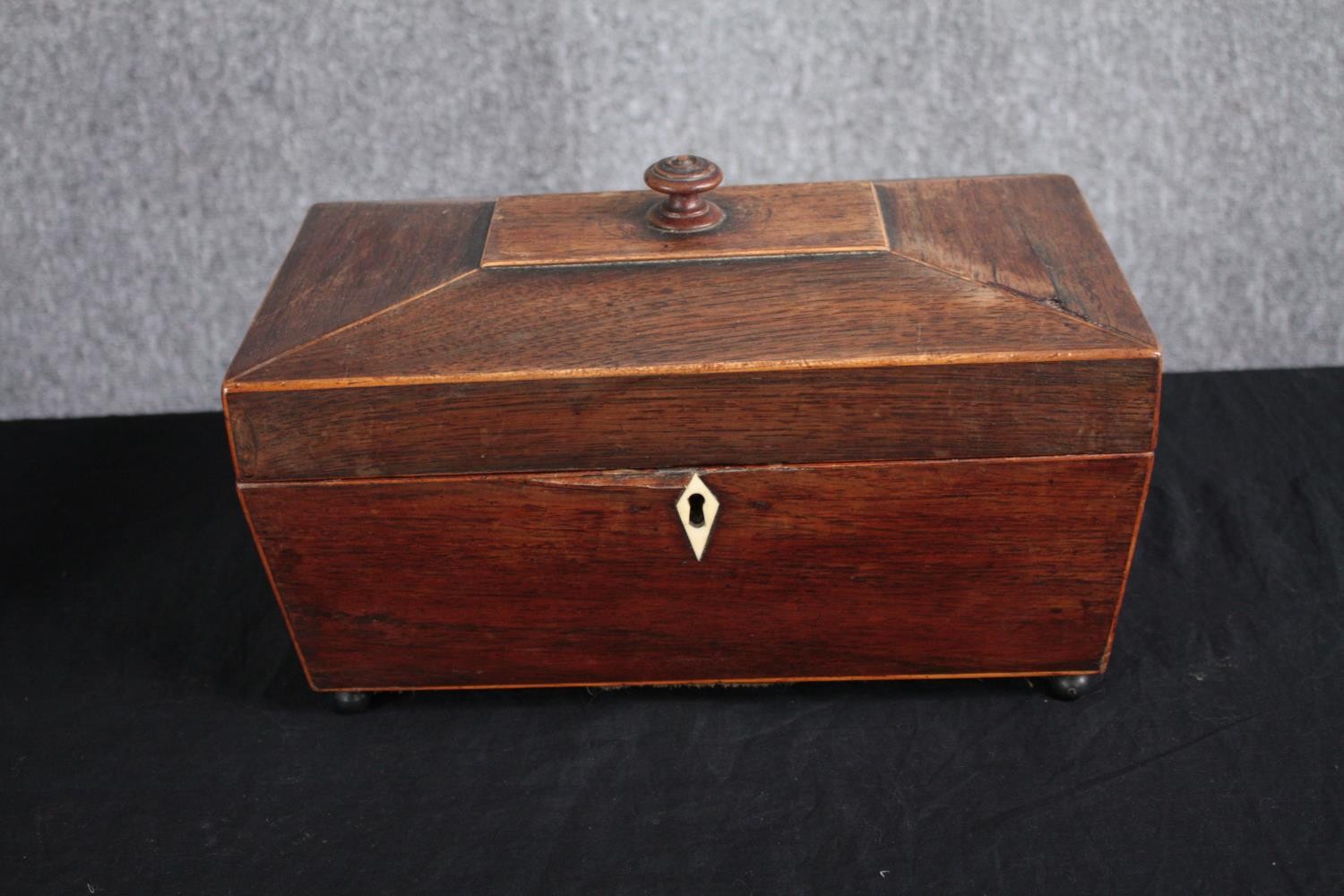 Tea caddy, Regency mahogany and satinwood inlaid and an early 19th century gilt and papier mache - Image 2 of 13