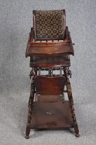 An early 20th century oak metamorphic high chair. H.97 W.47 D.56cm.