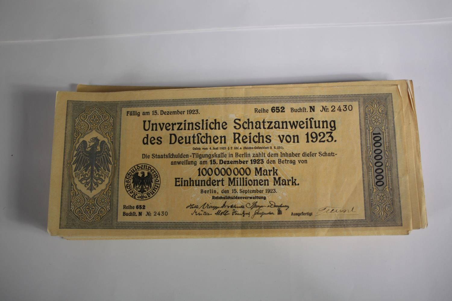 Roughly 257 Weimar Republic treasury notes issued 1923. The hyperinflation notes. Includes a - Image 2 of 6
