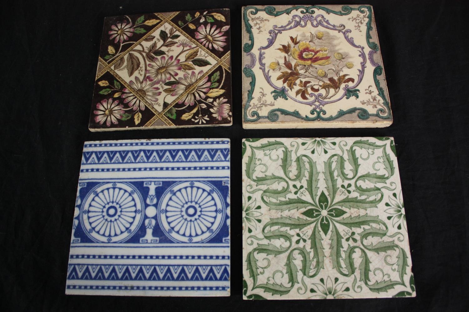 A mixed collection of twelve late 19th century tiles. H.15.5 W.15.5 cm. - Image 3 of 5