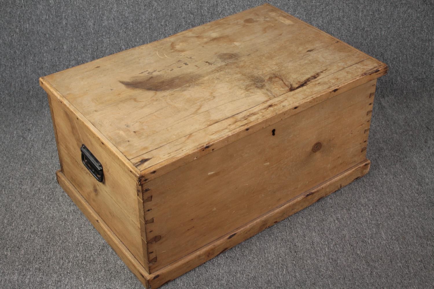 A 19th century pine travelling trunk. H.40 W.82 D.54cm. - Image 2 of 5
