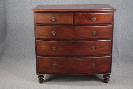 Chest of drawers, late 19th century Georgian style mahogany bowfronted. H.110 W.110. D.56cm. (Two