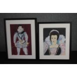 Michaela Gall. A pair of watercolour paintings. The Earl of Essex and Queen Elizabeth I. Signed