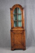 Corner cabinet, floor standing Georgian style burr elm. H.185 W.62 D.32cm.