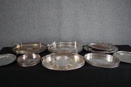 A collection of silver plate trays. L.47 W.34cm. (largest)