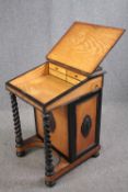 Davenport desk, early Victorian, burr maple and ebonised with fitted interior, pen slide and