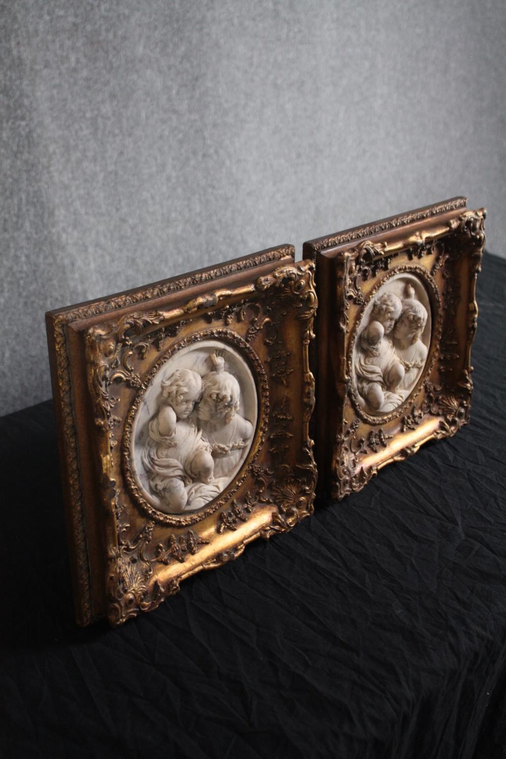 After Edward William Wyon (British. 1811-1885). A pair of composite marble relief plaques. 'The - Image 4 of 6