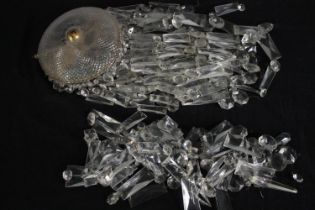 A collection of glass chandelier parts. L.36cm. (main part)