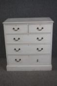 A chest of drawers. C.1900 painted in white. A little worn with one handle missing. H.107 W.100 D.