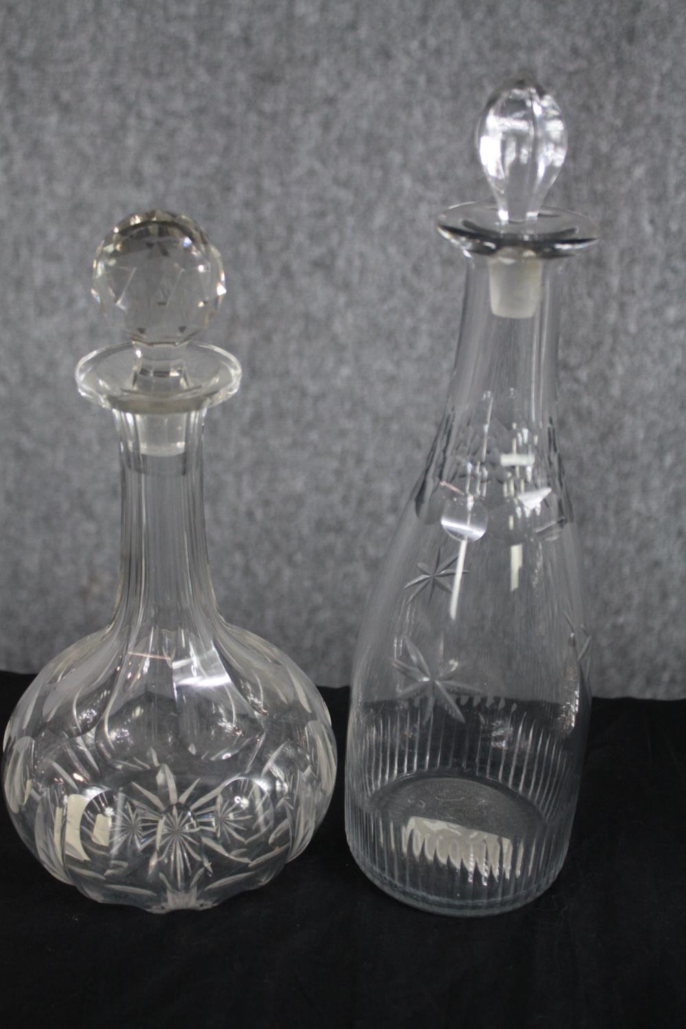 A collection of five 19th and early 20th century decanters and a wine jug. All decanters are - Image 3 of 4