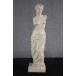 The Venus de Milo. A large statue with some weight. Probably resin. On wooden plinth. H.79cm.