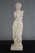 The Venus de Milo. A large statue with some weight. Probably resin. On wooden plinth. H.79cm.