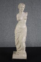 The Venus de Milo. A large statue with some weight. Probably resin. On wooden plinth. H.79cm.