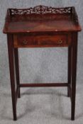 Side table, Victorian burr walnut with scrolling satinwood inlay. H.86 W.55 D.40cm.