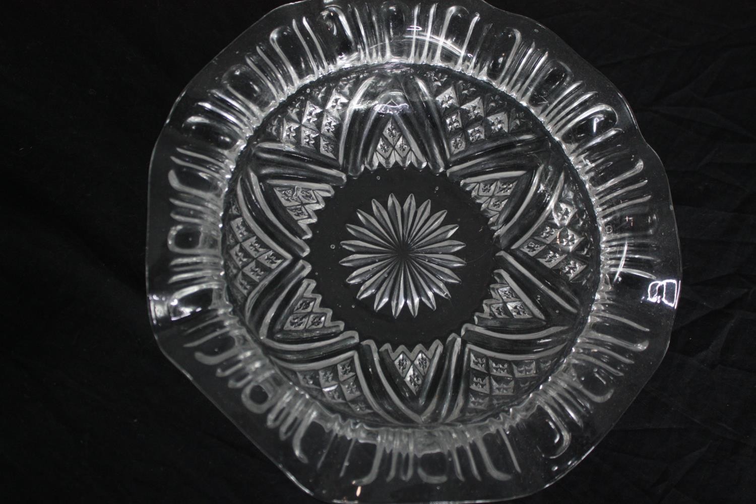 Seven glass bowls with etched decoration. Dia.28cm. (largest) - Image 3 of 6