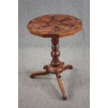 A 19th century occasional table inlaid with specimen timber; walnut, burr maple, rosewood and