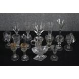 A collection of 19th and early 20th century jelly glasses, cordial glasses and funnels. Including