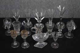 A collection of 19th and early 20th century jelly glasses, cordial glasses and funnels. Including