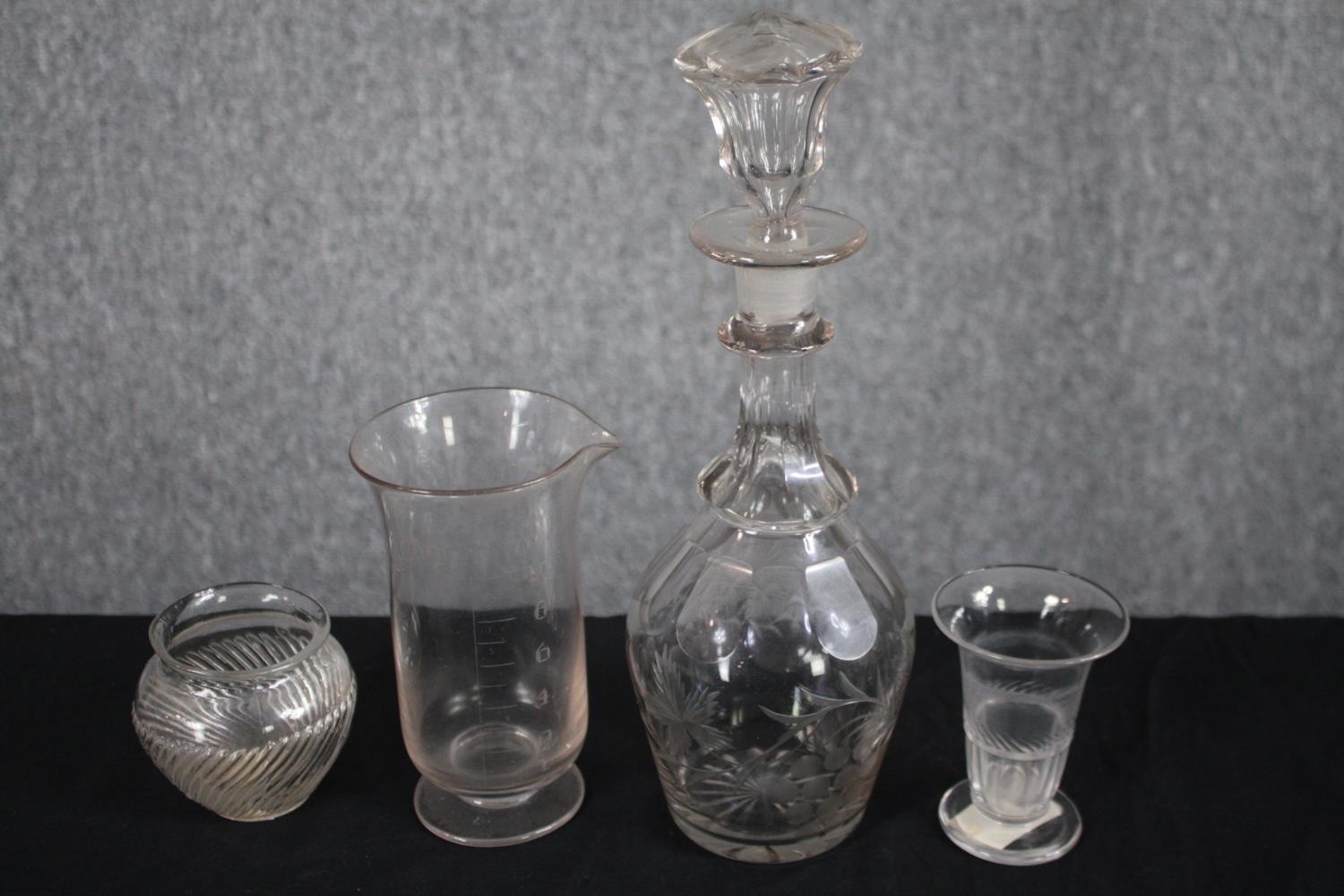 A mixed collection of 19th century blown glass decanters, jelly glasses and shot glasses. H.35cm. ( - Image 4 of 5