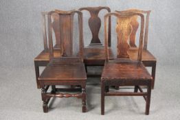 A miscellaneous collection of five antique country oak dining chairs.