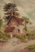S.E. Hall, Watercolour painting. A rural cottage scene. Signed lower right. Framed and glazed. H.
