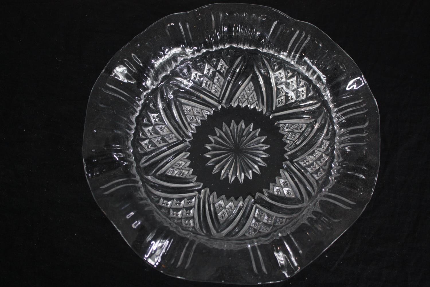 Seven glass bowls with etched decoration. Dia.28cm. (largest) - Image 6 of 6