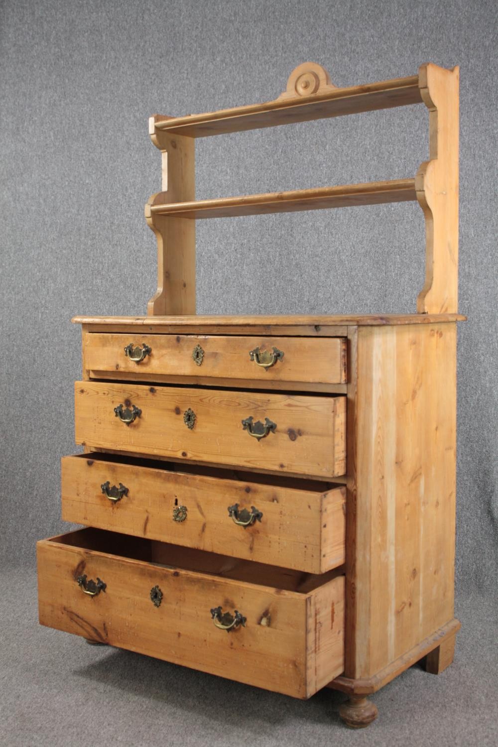 A 19th century pine chest fitted with plate rack. H.162 W.101 D.53cm. - Image 4 of 6