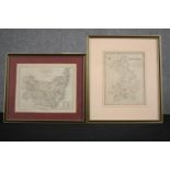 Two engraved maps of Suffolk and Cambridge. Framed and glazed. H.39 W.33cm. (largest)