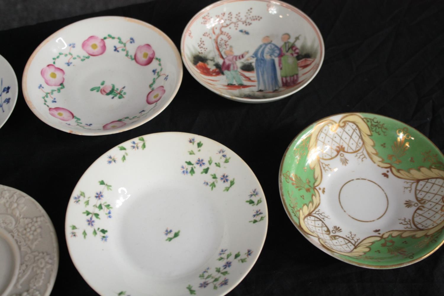 An assortment of 19th century hand painted saucers and side plates, including a dish with Chinese - Image 4 of 8