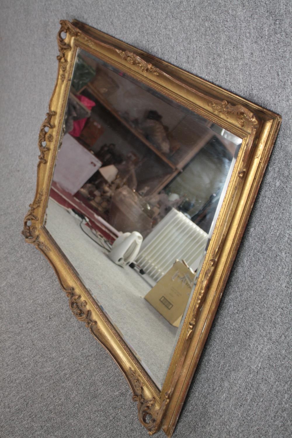 Two wall mirrors, gilt foliate with rectangular bevelled plate and a vintage circular mirror. H.92 - Image 4 of 8