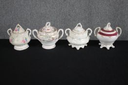 Four 19th century lidded sugar bowls. H.17cm. (largest)